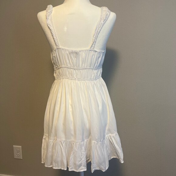 Adorable White Ruffle Hem Tie-Front Sundress American Eagle Outfitters - Picture 4 of 7